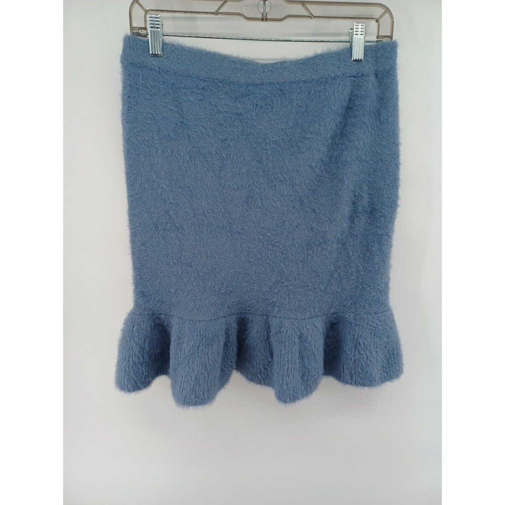 Lulus Mini Skirt Women's Large Blue Fuzzy 100% Nylon Trendy Party Sexy